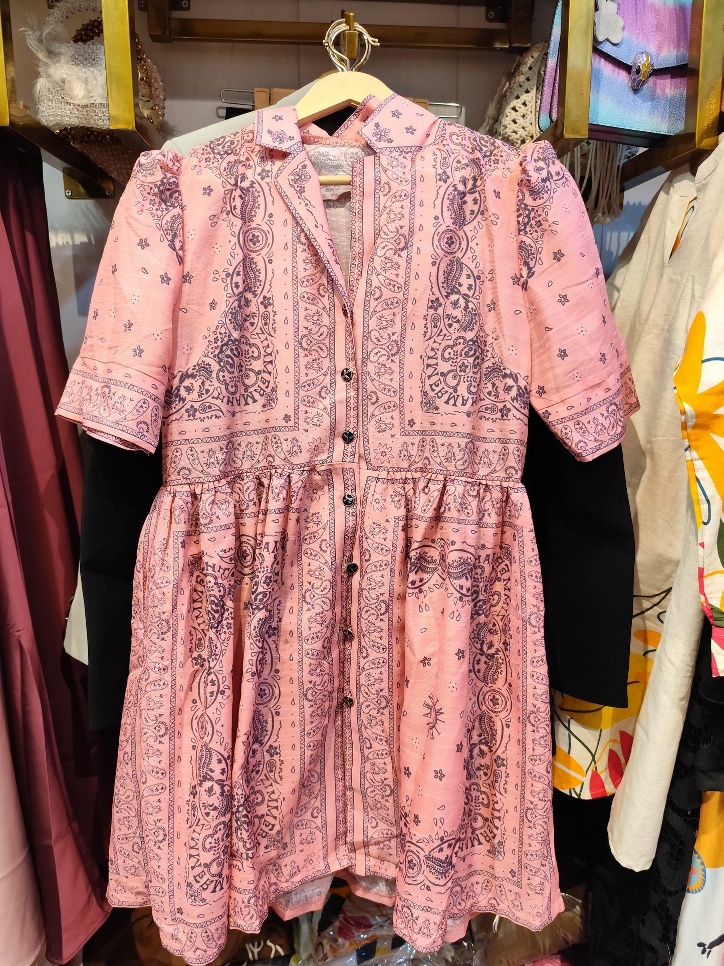 Cute Cotton Printed Dress With Belt BC096