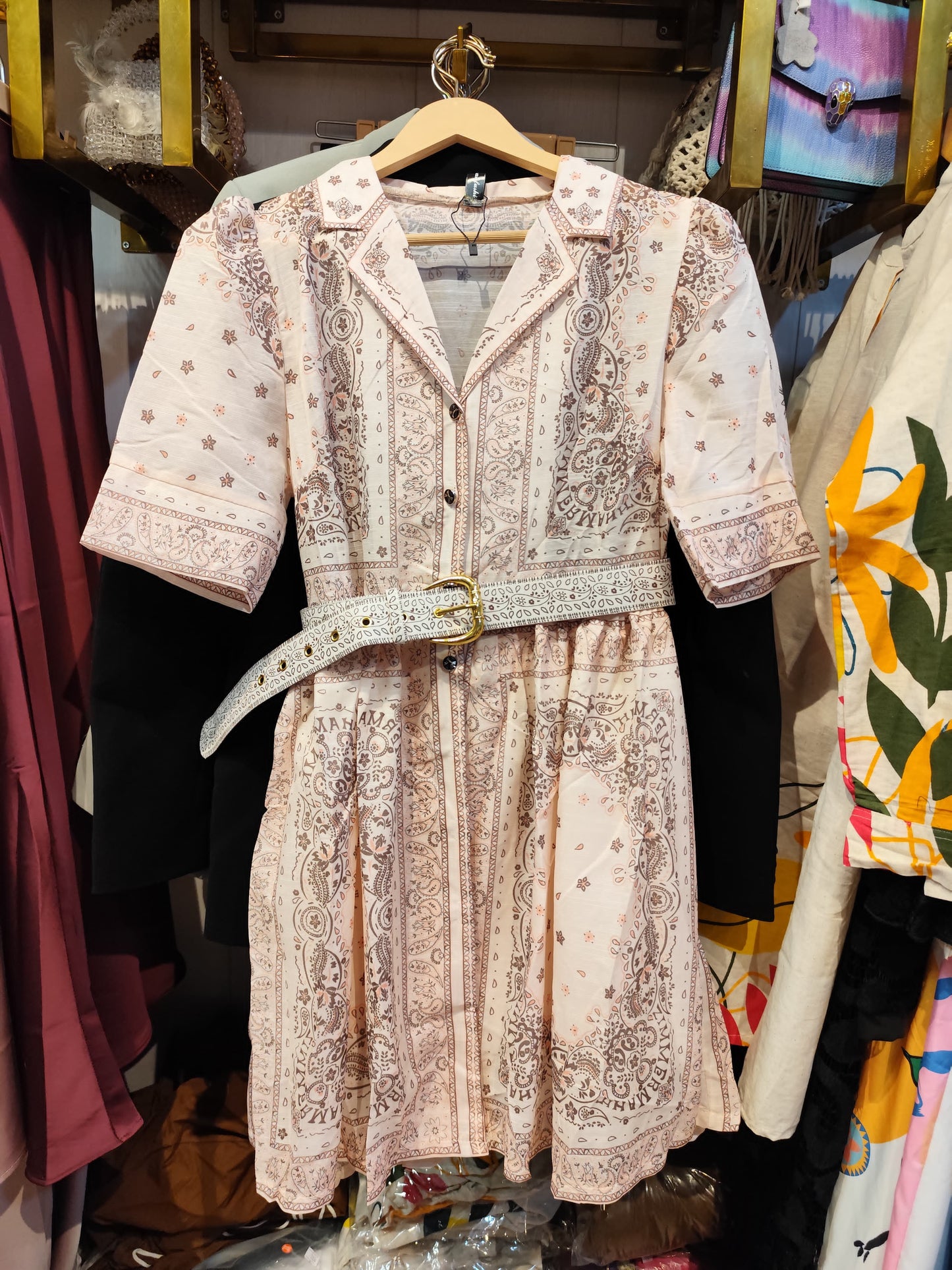 Cute Cotton Printed Dress With Belt BC096