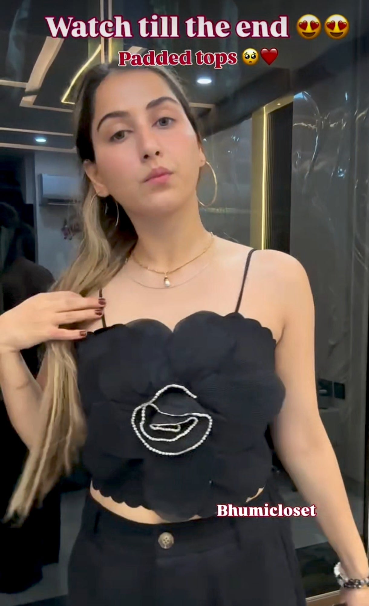 Flower With Rhinestone Strap Crop Top BC115